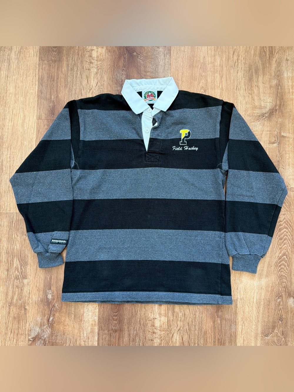 Barbarian Rugby Shirt Mens Small Padua Hockey Black Gray Striped Long Sleeve